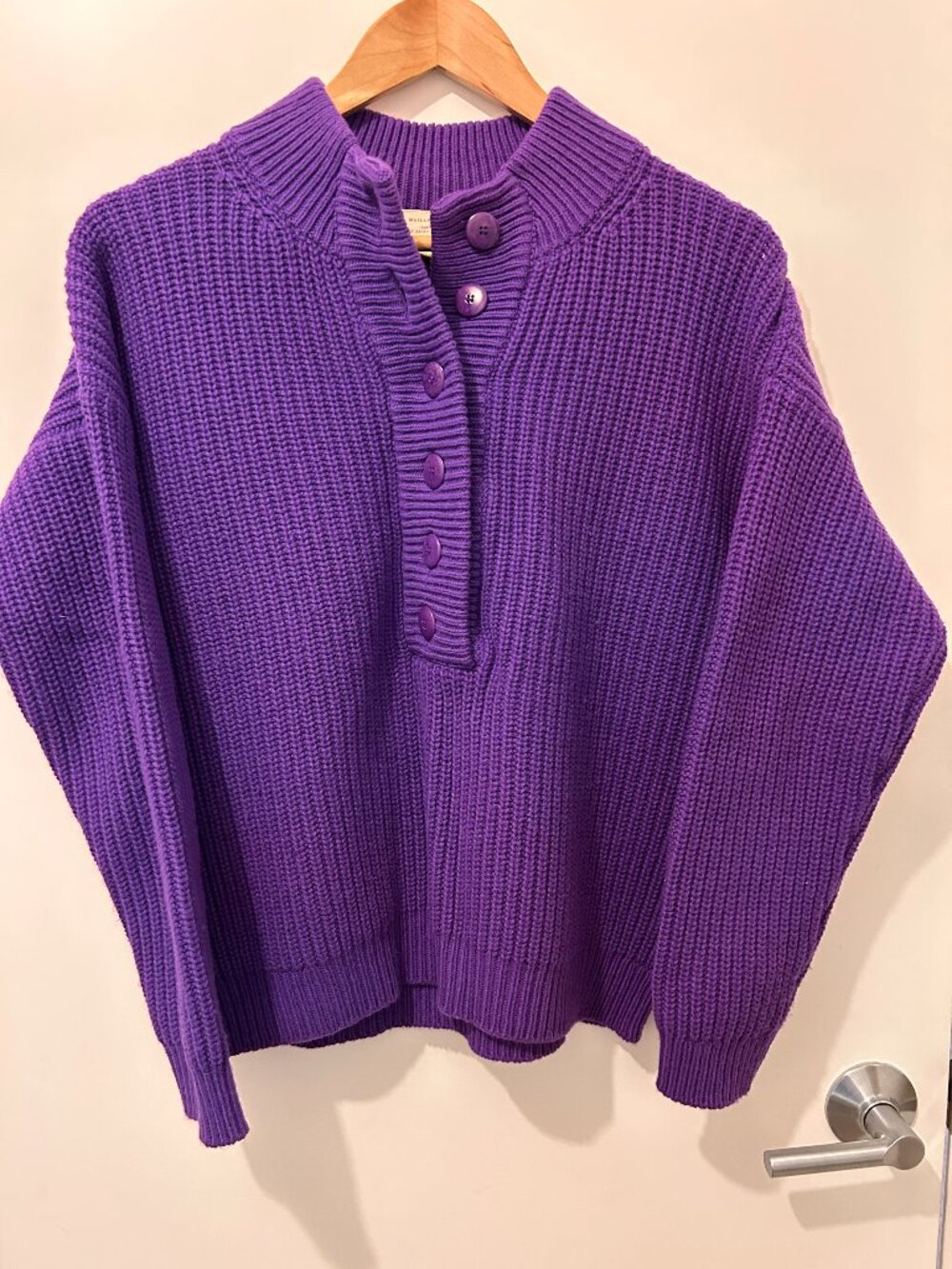 Sézane Purple Wool Henley Sweater Chunky Knit Size S
